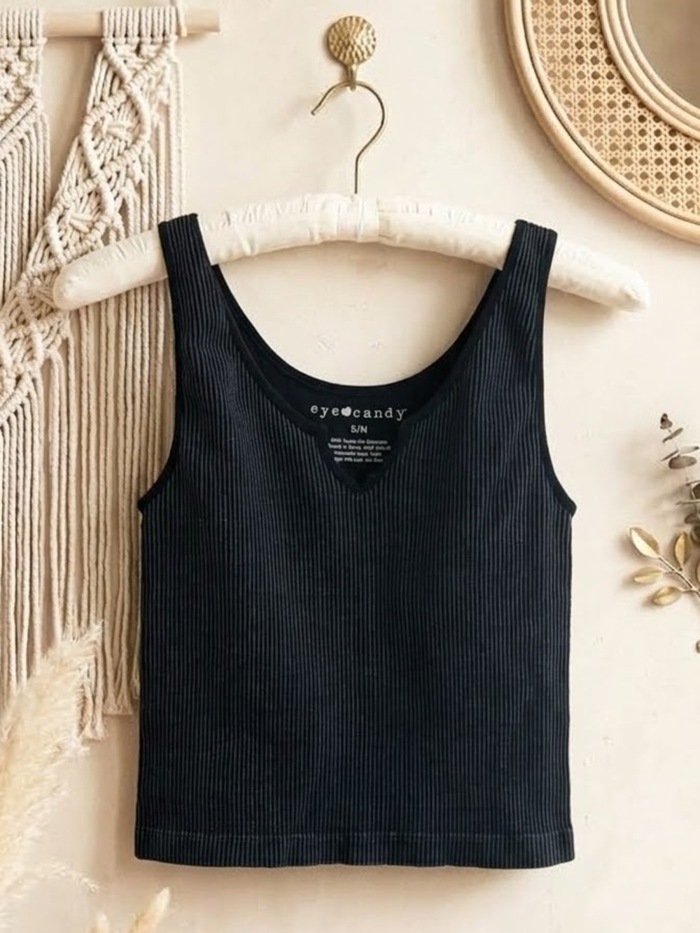 5/$20 🩷 MUST BUNDLE Eye Candy Black/Navy Pinstriped V-Neck Tank